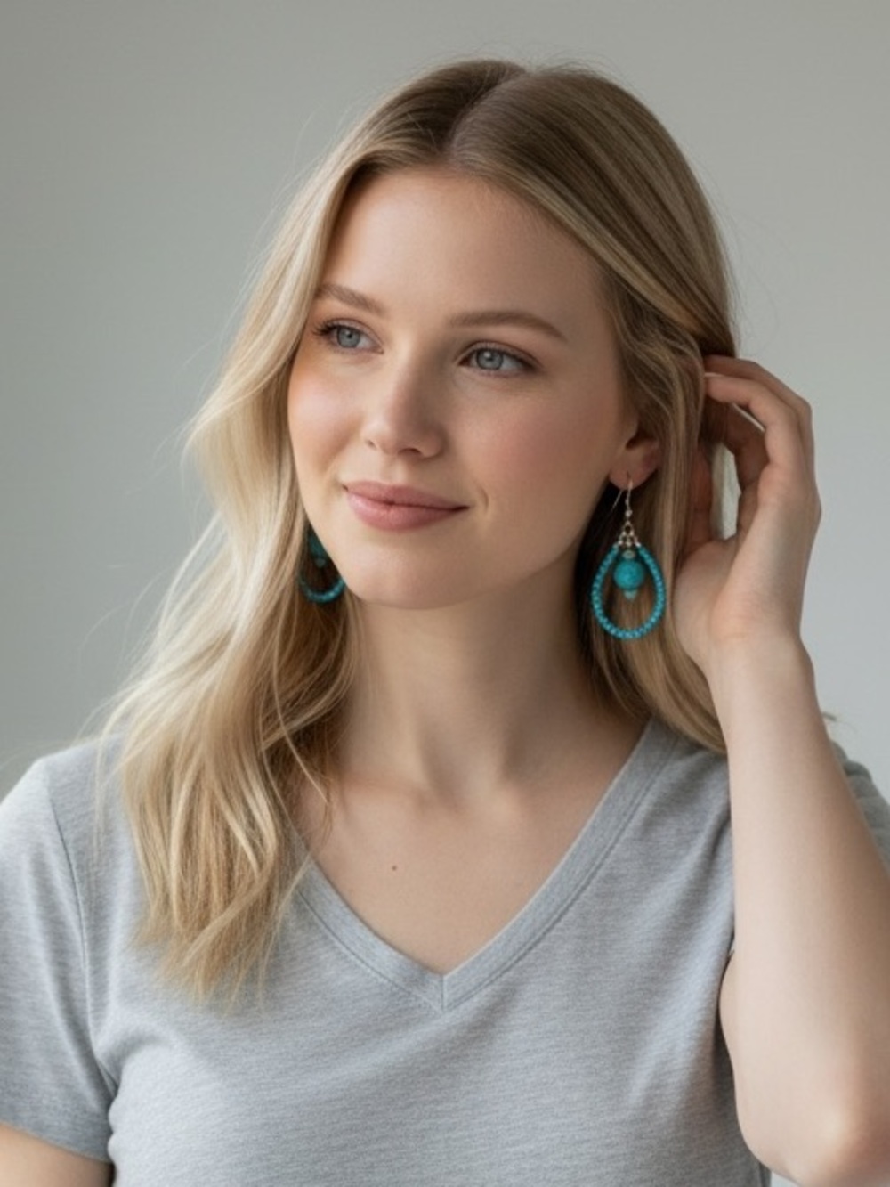 Turquoise Beaded Teardrop Dangle Earrings - Women Jewelry